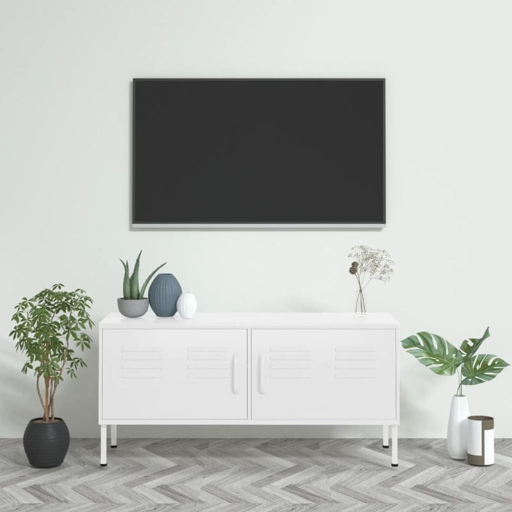 Vidaxl TV skrinka biela 105x35x50 cm oceľ